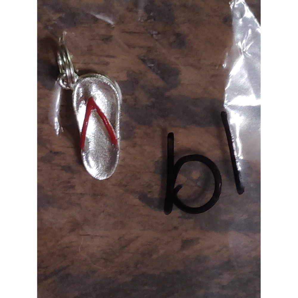 925 Sterling Silver Flip Flop Sandal Charm Red Enamel Thong Pendant